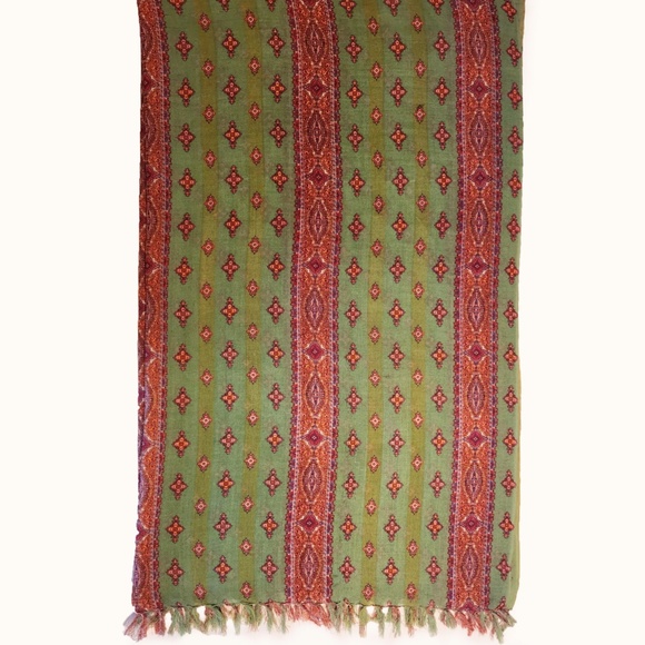 VINTAGE HAND-SCREEN PRINTED 100% WOOL SHAWL - Picture 6 of 8